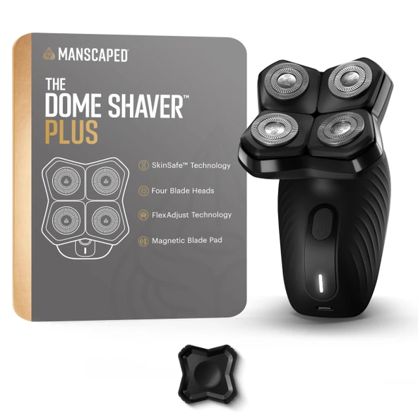 MANSCAPED The Dome Shaver Plus Erkek Kafa Tıraş Makinesi - SkinSafe ve FlexAdjust Teknolojisine sahip Dört Çift Yollu Döner Bıçak, Su Geçirmez, USB-C Şarj, Manyetik Çıkarılabilir Bıçak Pedi ürün görseli 1
