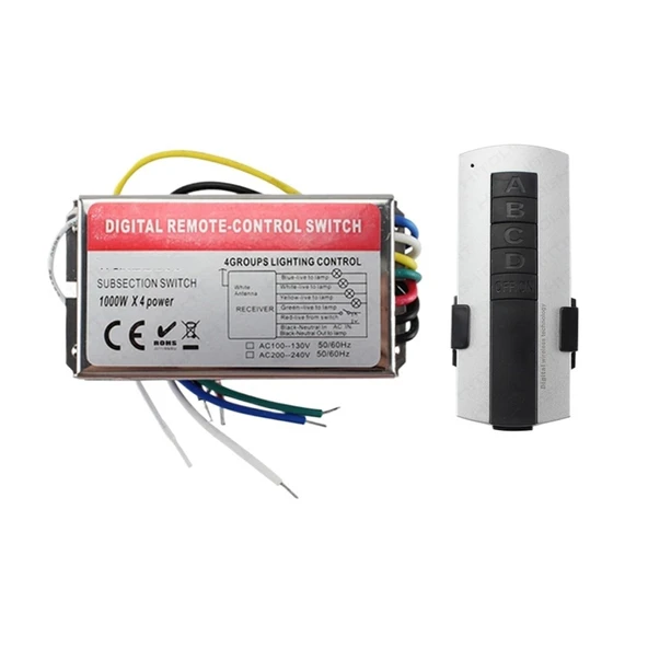 TADZKKIWM Yüksek Gerilim 110V 220V 3 4 5 6 Kanal uzaktan kumandalı anahtar Denetleyici 1000W/CH LED Kablosuz Dijital Bölümlü Uzaktan Kumanda (220V 4 Kanal) ürün görseli 1