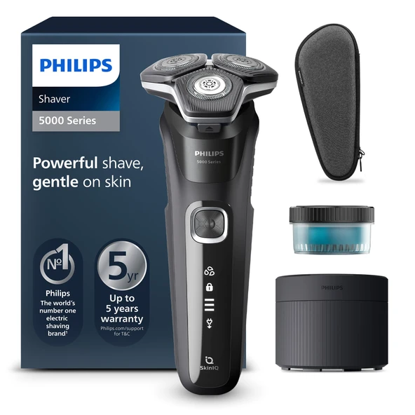Philips Shaver Series 5000 - Katlanabilir Düzeltici, Islak ve Kuru Tıraş, Temizleme İstasyonu, Temizleme Kartuşu ve Seyahat Çantasıyla Erkekler için Elektrikli Tıraş Makinesi (Model S5898/50) ürün görseli 1
