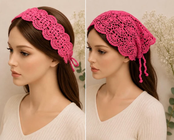 El Örgüsü Kız Çocuk Bandana ve Saç Bandı Kombin ürün görseli 1