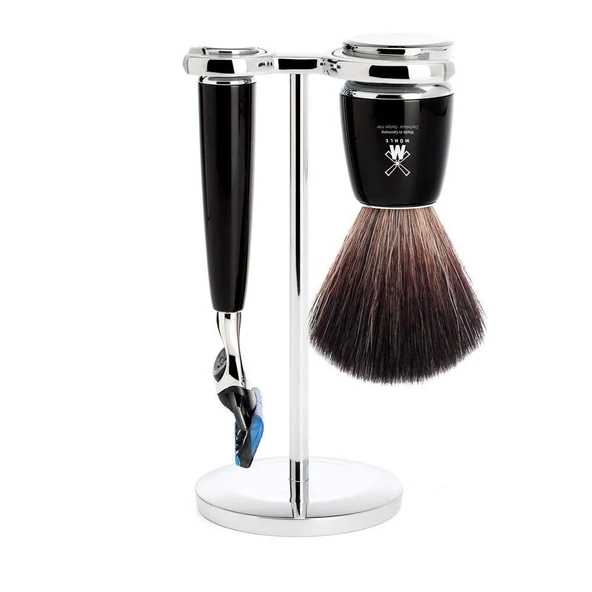 MÜHLE tıraş seti - Rytmo serisi - Black Fiber - Gillette bıçaklarıyla uyumlu - siyah değerli reçine ürün görseli 1