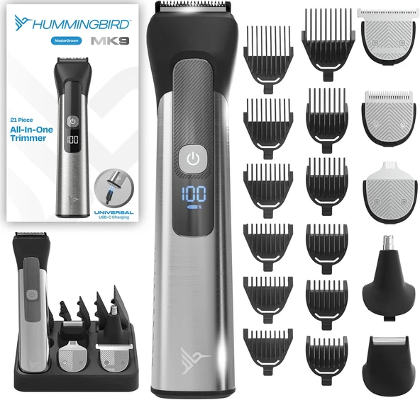 Hummingbird MK9 MasterGroom Hepsi Bir Arada Giyotin - Sakal, Baş, Saç, Vücut ve Yüz için 21 Parça Erkek Bakım Seti, Su Geçirmez, Paslanmaz Çelik, USB C Şarj Edilebilir, LED Ekran ürün görseli 1