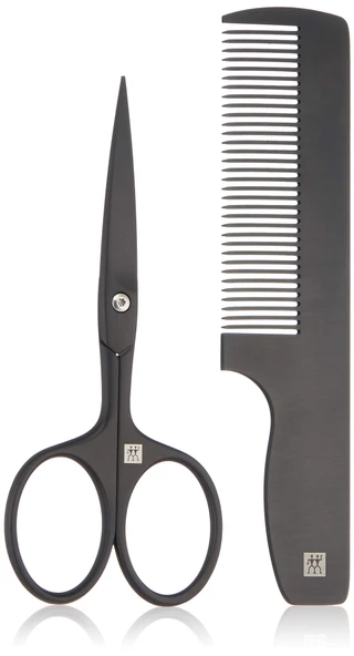 ZWILLING TWINOX M sakal bakım seti, birinci sınıf sakal makası + sığır derisi deri çantalı sakal tarağı, sakal düzeltme seti, siyah 97713-004-0 ürün görseli 1