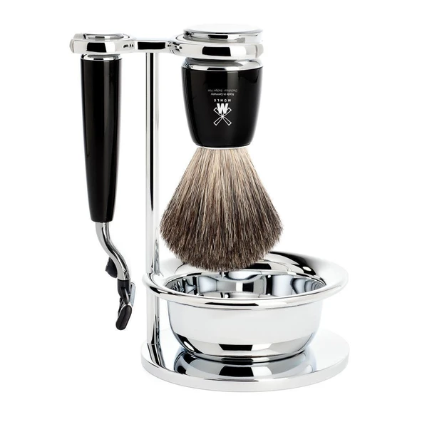MÜHLE kaseli tıraş seti - Rytmo serisi - saf porsuk kılı - Gillette bıçaklarıyla uyumlu - siyah değerli reçine ürün görseli 1