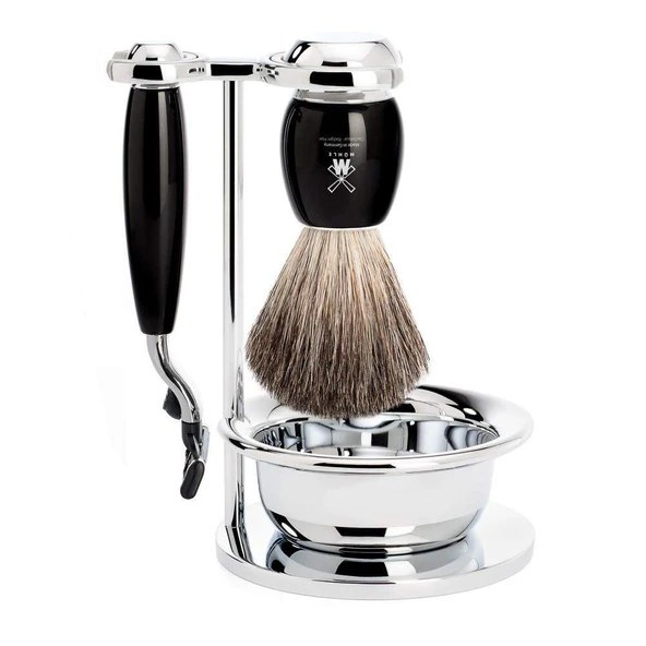 MÜHLE kaseli tıraş seti - Vivo serisi - saf porsuk kılı - Gillette bıçaklarıyla uyumlu - siyah değerli reçine ürün görseli 1