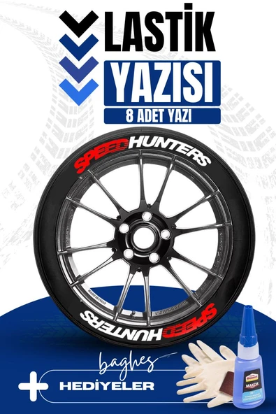 8 Adet SpeedHunters Kırmızı Motosiklet Ve Otomobil Araç 3d Oto Lastik Yazısı Sticker Arma Seti ürün görseli 1