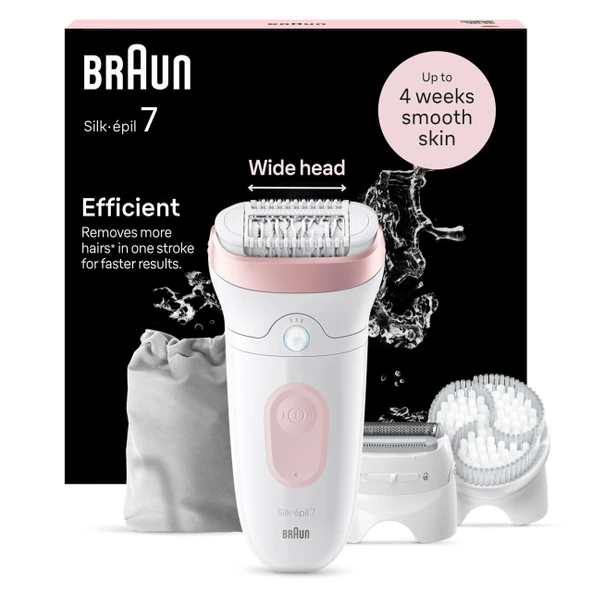 Braun Silk·épil 7 Islak ve Kuru Epilatör SE7‑060 - 40 cımbız, SmartLight, şarj edilebilir, hassas ciltler için, tıraş başlığı, kesme başlığı, temizleme fırçası dahil - bacaklar ve kollar için tüy alma ürün görseli 1