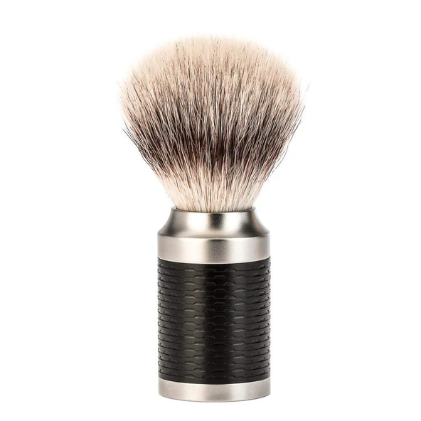 MÜHLE ROCCA tıraş fırçası Silvertip Fiber, sap kısmı paslanmaz çelik/mat siyah ürün görseli 1
