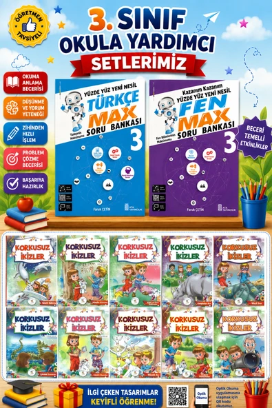 3.Sınıf Türkçe Max + Fen Max + Korkusuz İkizler Hikaye Seti ürün görseli 1