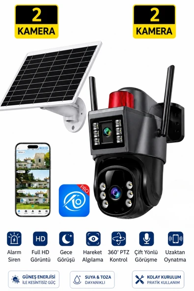 O-kam Pro Okam-7015 4G Sim Kartlı Solar Güneş Enerjili Çift Lensli PTZ Dış Mekan Güvenlik Kamerası ürün görseli 1