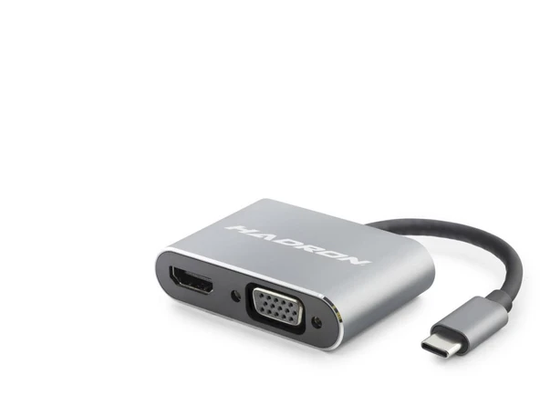 Type-C Hub Hdmi 4K Vga 2 Port Gri HDX7838 ürün görseli 1