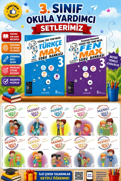 3.Sınıf Türkçe Max + Fen Max + Nezaket Okulu Hikaye Seti ürün görseli 1