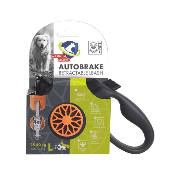 M-Pets Autobreake Turuncu Otomatik Şerit Köpek Gezdirme Tasması 4 Mt L ürün görseli 1