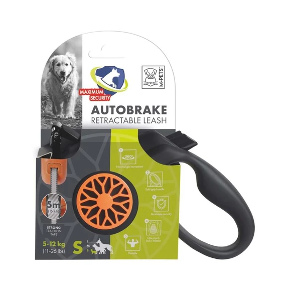 M-Pets Autobreake Turuncu Otomatik Şerit Köpek Gezdirme Tasması 5 Mt S ürün görseli 1