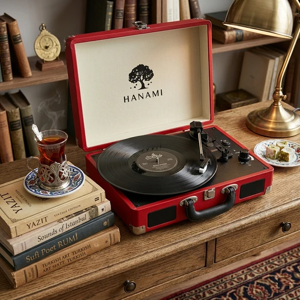 Hanami HEM SARJLI HEM BLUETOOTH'LU TÜM PLAKLARI ÇALAN PİKAP RED ürün görseli 1
