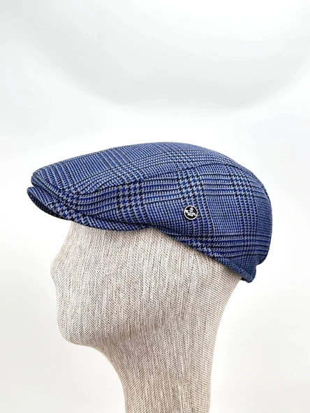 Kışlık Kasket Şapka – Mavi Ekose Desen, Modern Stil Bedensiz Lastikli Model ürün görseli 1