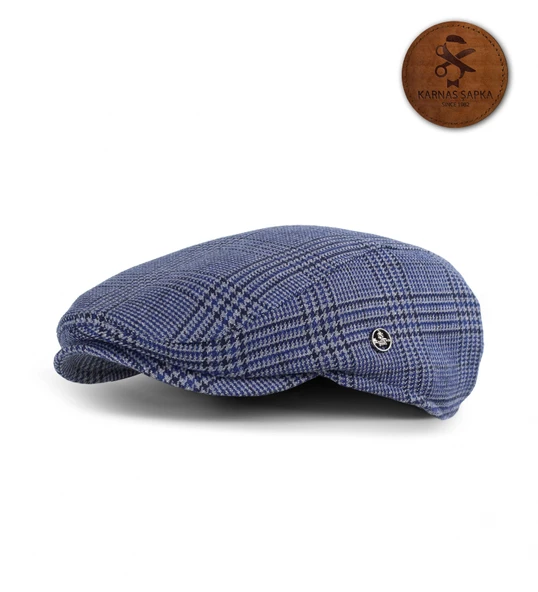 LACİVERT MAVİ DESENLİ YÜNLÜ KAŞE KIŞLIK KUMAŞ KASKET ŞAPKA (TERLETMEZ SATEN ASTAR) ürün görseli 1