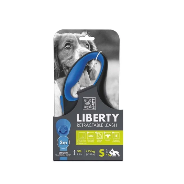 M-Pets Liberty Mavi Otomatik Şerit Köpek Gezdirme Tasması 3 Mt S ürün görseli 1