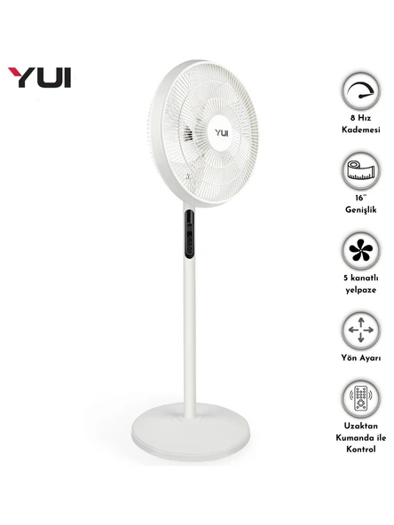 Yui F60 16 Inç 50W 8 Kademe 5 Pervane Döner Başlıklı Uzaktan Kumandalı Vantilatör ürün görseli 1