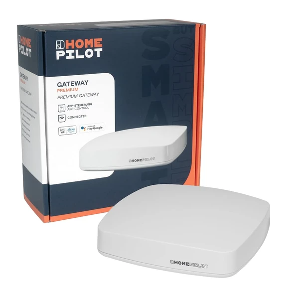 Home Pilot Gateway premium, akıllı ev merkezi dahil. uygulama; Apple Home, Amazon Alexa, Google Asistan ile uyumludur; Matter Bridge, akıllı Home Pilot cihazlarının kontrolü (panjur, ısıtma vb.) ürün görseli 1