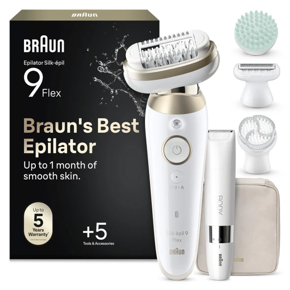 Braun Silk·épil 9 Flex SkinSpa Epilatör Kadın, Hepsi Bir Arada Set, Kolay Tüy Alma için 360° Esnek Başlık, Islak ve Kuru, Bayan Tıraş Makinesi, Su Geçirmez - Dahil. Vücut Düzeltici - 9-481 3D, Altın ürün görseli 1