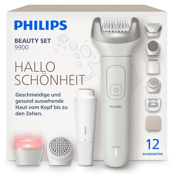 Philips Güzellik Seti - Vücut, Yüz, Bikini Bölgesi ve Ayaklar için Hepsi Bir Arada, Islak ve Kuru Kullanım, Kablosuz, Tüy Alma, Vücut ve Cilt Bakımı için, 12 Aksesuar, Model BRE749/00 ürün görseli 1