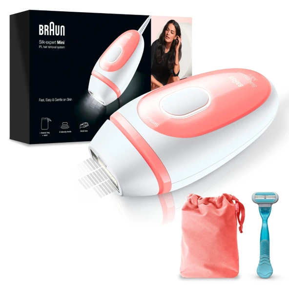 Braun IPL Silk Expert Pro Kadınlar için Mini Tüy Alma Cihazı, Görünür Epilasyon, Seyahat Çantalı, Lazer Epilasyona Alternatif, PL1014, Beyaz/Pembe ürün görseli 1