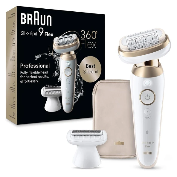Braun Silk·épil 9 Flex, Kolay Tüy Alma için 360° Elastik Başlıklı Epilatör, Islak ve Kuru Tüy Alma, Uzun Süre için Pürüzsüz Deri, 9-011 3D, Altın ürün görseli 1