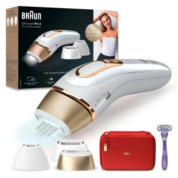 Braun IPL Silk Expert Pro 5 kadın/erkek epilasyon cihazı, 3 aparat, görünür epilasyon, Almanya'da tasarlandı, Venus tıraş makinesi, lazer epilasyona alternatif, PL5267, beyaz/altın ürün görseli 1