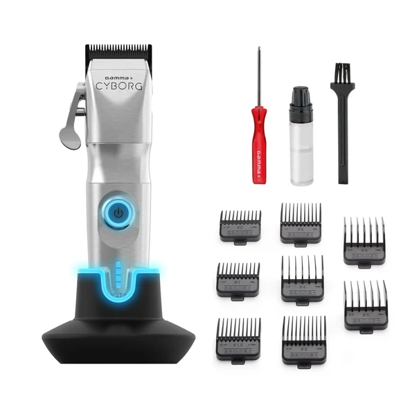 GAMMAPIU' Cyborg Professional erkek saç kesme makinesi, fırçasız motorlu kesme makinesi, kablosuz 200 dakika özerklik, 0 mesafeli iki bıçak ayarlama kolu, 8 tarak, sağlam metal gövde ürün görseli 1