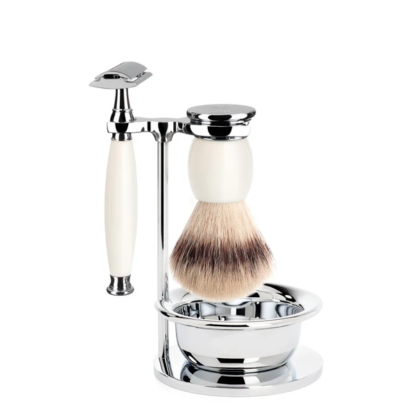 MÜHLE kaseli tıraş seti - Sophist serisi - Silvertip Fiber - tıraş bıçağı - porselen beyazı ürün görseli 1