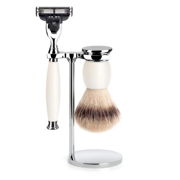 MÜHLE tıraş seti - Sophist serisi - Silvertip Fiber - Gillette bıçaklarla uyumlu - porselen beyazı ürün görseli 1