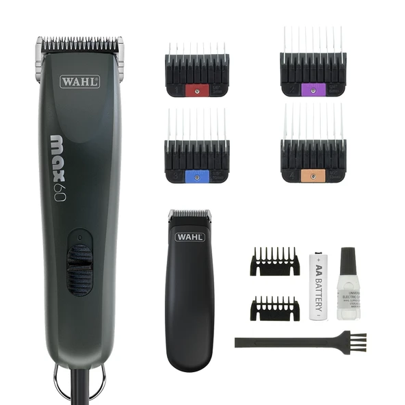 WAHL Hayvan Kırpma Makinesi Seti Max 60+Pocket Pro, hayvan kılı kesme makinesi ve düzeltici, köpek ve kedi kılı kesme makinesi, hayvan bakım seti, her türlü kürk için, düşük titreşim, hafif, siyah ürün görseli 1