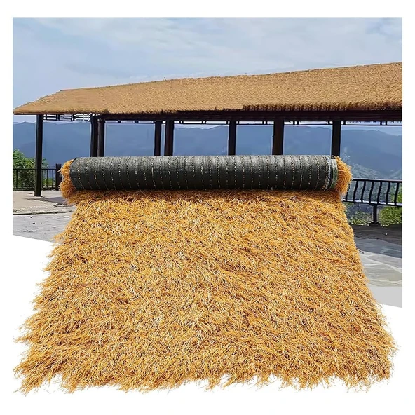 pujindu Sentetik Saz Çatı, Dekorasyon için Meksika Palmiye Saman Balyaları, Barlar, Bahçeler ve Veranda Dekorasyonu için Taklit Saz Çatı (1x14m/39.4x551.2in) ürün görseli 1