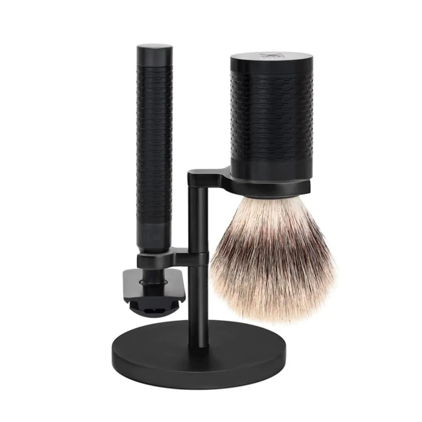 MÜHLE Rocca tıraş seti - Silvertip Fiber fırça, tıraş bıçağı, tutucu - DLC kaplamalı mat siyah paslanmaz çelik - vegan ürün görseli 1
