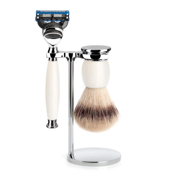 MÜHLE tıraş seti - Sophist serisi - Silvertip Fiber - Gillette bıçaklarla uyumlu - porselen beyazı ürün görseli 1