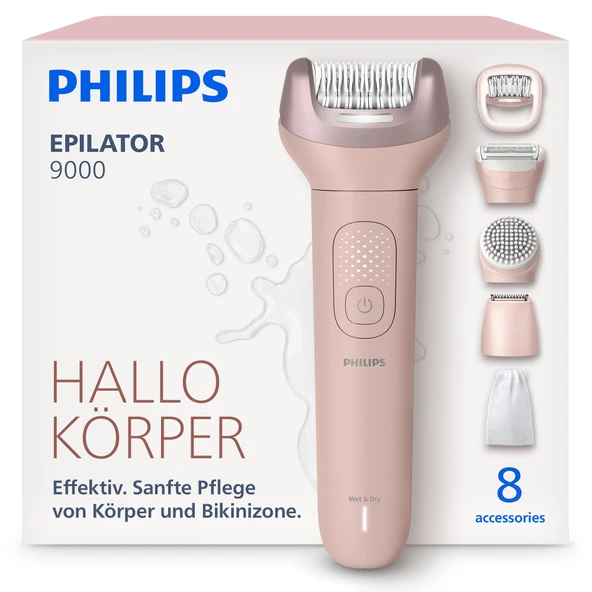 Philips Epilatör Serisi 9000 - Islak ve kuru kullanım için kablosuz epilatör, bacaklar, vücut ve bikini bölgesi için tüy alma, ProGuide ile, 8 aksesuar, 60 dk. pil, model BRE719/00 ürün görseli 1