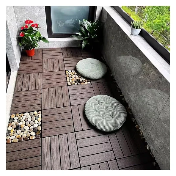 pujindu Ahşap Duş Banyo Paspası, Plastik Kilitli Veranda Fayansları, Balkon, Arka Bahçe, Bahçe, Tüm Hava Kullanımı için İç ve Dış Mekan Kullanımı için Su Geçirmez Veranda Yer Karoları (Kahverengi-A) ürün görseli 1