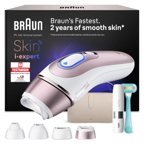 Braun Smart IPL epilasyon cihazı Skin i·expert 7, PL7442, beyaz/pembe altın - alternatif lazer epilasyon, kalıcı epilasyon, kutu, mini tıraş makinesi, Venus tıraş makinesi ve 4 aparat dahil ürün görseli 1