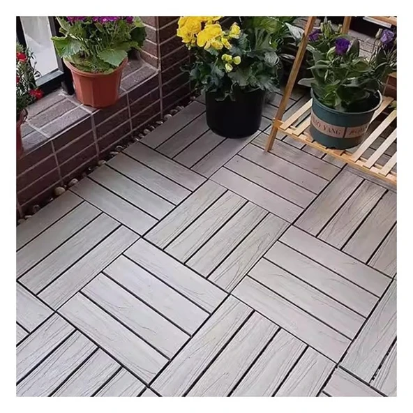 pujindu Kilitli Yer Karosu, Dış Mekan Ahşap Yer Karosu, İç ve Dış Mekan Kullanımı için Su Geçirmez Plastik Kompozit Veranda Fayansları (Gri-A, 11.8x11.8IN/15PCS) ürün görseli 1