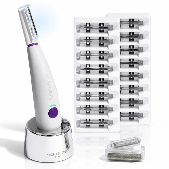 Michael Todd Beauty - Sonicsmooth Pro+ Dermaplaning Sistemi - LED Işıklı - 2'si 1 Arada Kadın Yüz Peelingi ve Şeftali Tüyü Tüy Çıkarıcı - 16 Güvenlik İpucu ve 2 Mikrodermabrazyon İpucu ürün görseli 1