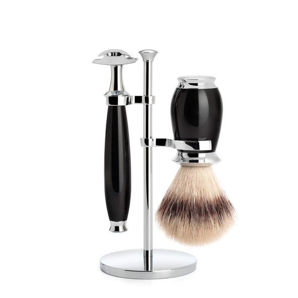 MÜHLE tıraş seti - Purist serisi - Silvertip Fiber - tıraş makinesi - siyah değerli reçine ürün görseli 1