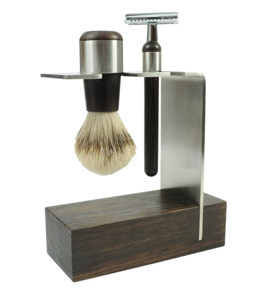 Golddachs tıraş seti, tıraş fırçası (%100 gümüş uçlu) ve klasik tıraş makinesi, wengen ahşap/paslanmaz çelik, 1'li paket (1 x 2 parça) ürün görseli 1