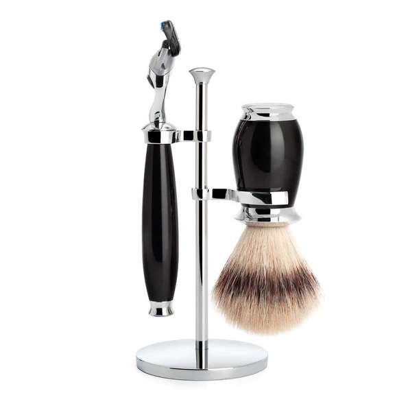 MÜHLE tıraş seti - Purist serisi - Silvertip Fiber - Gillette bıçaklarıyla uyumlu - siyah değerli reçine ürün görseli 1