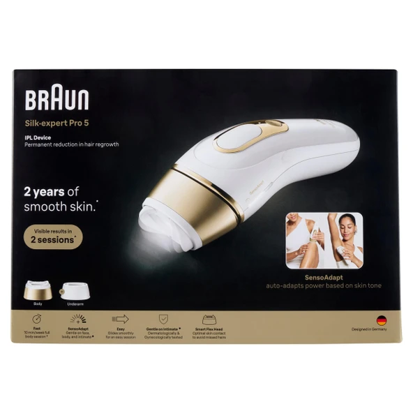 Braun IPL Smart Silk Expert Pro 5, evde lazer epilasyon, kalıcı epilasyon, çantalı, 2 aparatlı, PL5210 ürün görseli 1