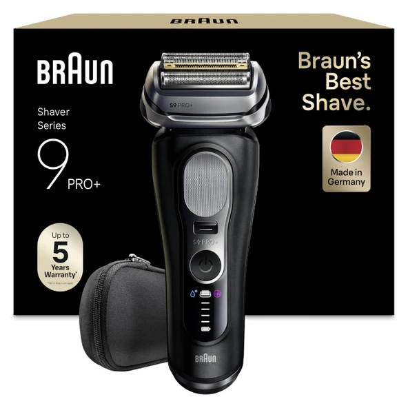 Braun Erkek Elektrikli Tıraş Makinesi Serisi 9 PRO+, 9600S, Siyah - 5+1 Ultra İnce Bıçaklı Elektrikli Tıraş Makinesi, 60 Dak. Pil, Su Geçirmez, Almanya'da Üretilmiştir, Kılıf Dahil, Temizleme Fırçası ürün görseli 1