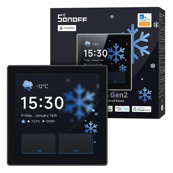 SONOFF NSPanel Pro Gen2 Röleli Akıllı Ev Kontrol Paneli - Zigbee ve Matter Ağ Geçidi, Ev Asistanı Entegrasyonu, Termostat, Güvenlik Alarmı, Alexa, Google, Apple, 2,4/5 GHz WiFi (Siyah) ile uyumlu ürün görseli 1