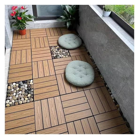 pujindu Ahşap Duş Banyo Paspası, Plastik Kilitli Veranda Fayansları, Balkon, Arka Bahçe, Bahçe, Tüm Havalarda Kullanım için İç ve Dış Mekan Kullanımı için Su Geçirmez Veranda Yer Karoları (Sarı-A) ürün görseli 1