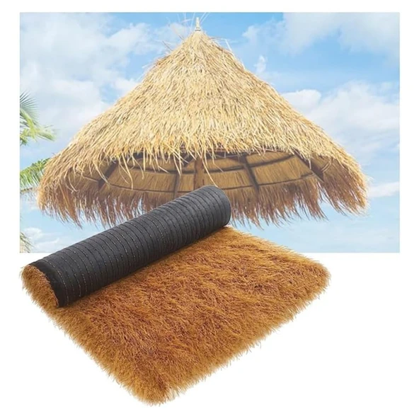 Pujindu Yapay Saz Çatı Dekoru, Meksika Palmiye Ağacı Taklit Saman Ruloları, Suni Çim Örtüsü, Sahte Saman Çatı Kaplaması, Bar Bahçesi için Saman Ruloları (39.4x315in) ürün görseli 1