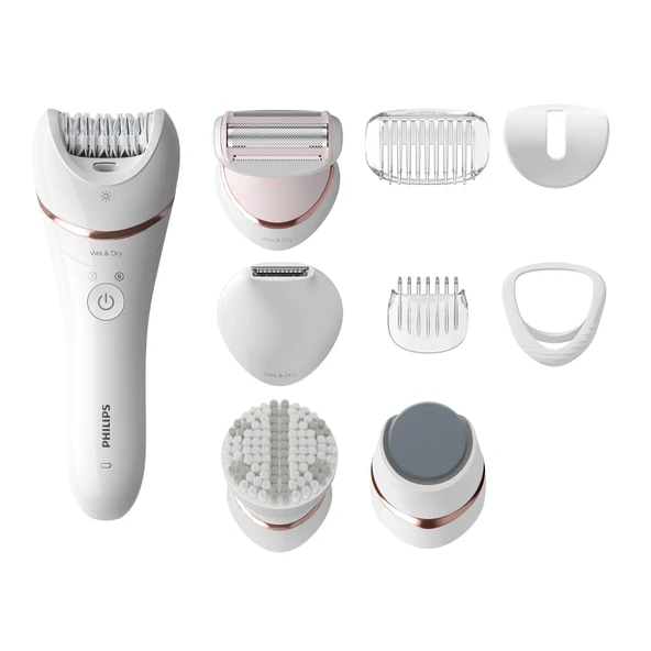 Philips Güzellik Seti 9000 Serisi, vücut, yüz ve ayaklar için hepsi bir arada epilatör, tüy alma ve cilt bakımı için kablosuz ıslak ve kuru cihaz, 12 aksesuarlı, model BRE740/90 ürün görseli 1
